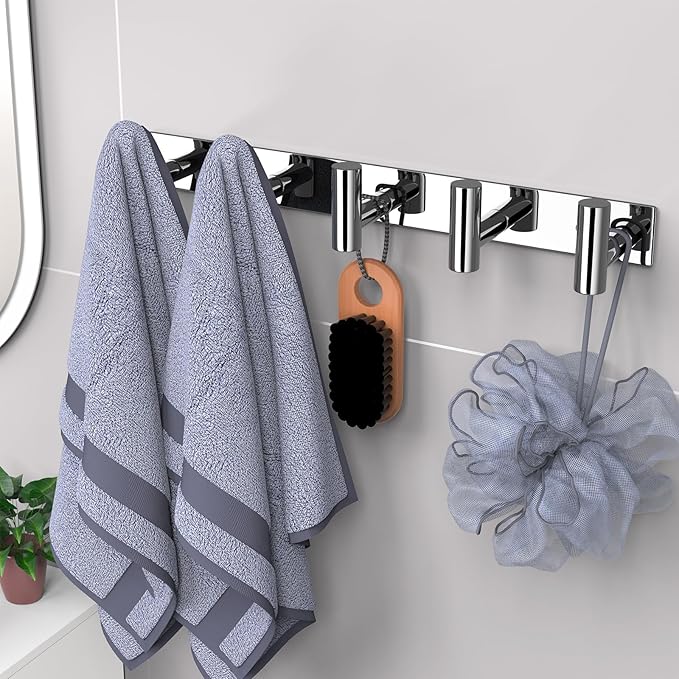 VAEHOLD Hat and Coat Wall Mount Rack - Hooks for Robes, Bags, Keys, and Towels - Bathroom Towel Hanger Organizer (Polished Ch