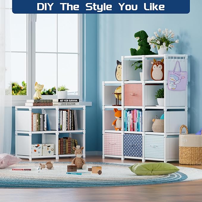 Mavivegue Book Shelf, 18 Cube Storage Organizer, DIY Bookcase, Metal Cube Bookshelf, Tall Book case for Bedroom, Living Room,