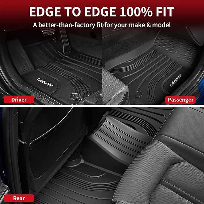 LASFIT Floor Mats for Hyundai Santa Fe Hybrid PHEV 2021 2022 2023 (Only Fit Hybrid & PHEV, Not Fit Gas) All Weather TPE Custom Fit Car Floor Liners 1st & 2nd Row Mats Accessoires, Black