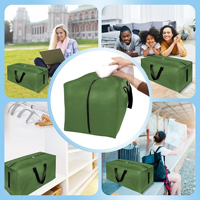 HOMESURE 4 Pack Large Strong Moving Bags with Zippers & Carrying Handles - Water-Resistant - Heavy Duty Storage Tote for Spac