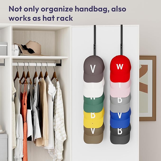 SWTYMIKI Over the Door Purse Organizer - 2 Packs Wall Mounted Purse Rack with 5 Hooks Design, Hanging Handbag Organizer Stora