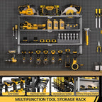 YYR Large Power Tool Organizer Wall Mount, Heavy Duty Metal Cordless Drill Storage Rack with Battery Charging Station Shelf, 