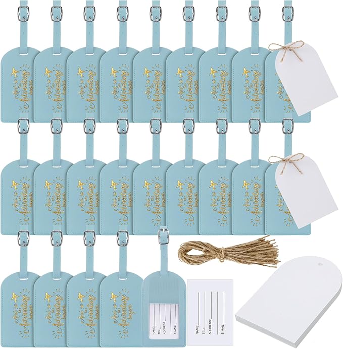 Amylove Bulk Luggage Tags Wedding Favors Adventure Begins Luggage Tags for Guests Travel Tag for Suitcase Bridal Gift 24 Pack