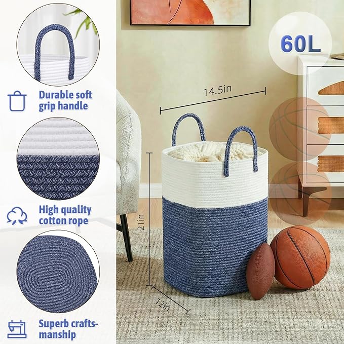 Laundry Basket,Woven Cotton Rope Laundry Hamper,Versatile Storage for Dirty Clothes,Baby Toys,and Blankets in Bathroom, Nurse