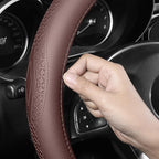 Red Rain Brown Steering Wheel Cover Universal Car Steering Wheel Cover 15inch Cowhide Wheel Cover for Car SUV Truck Size M (C-Brown-M)
