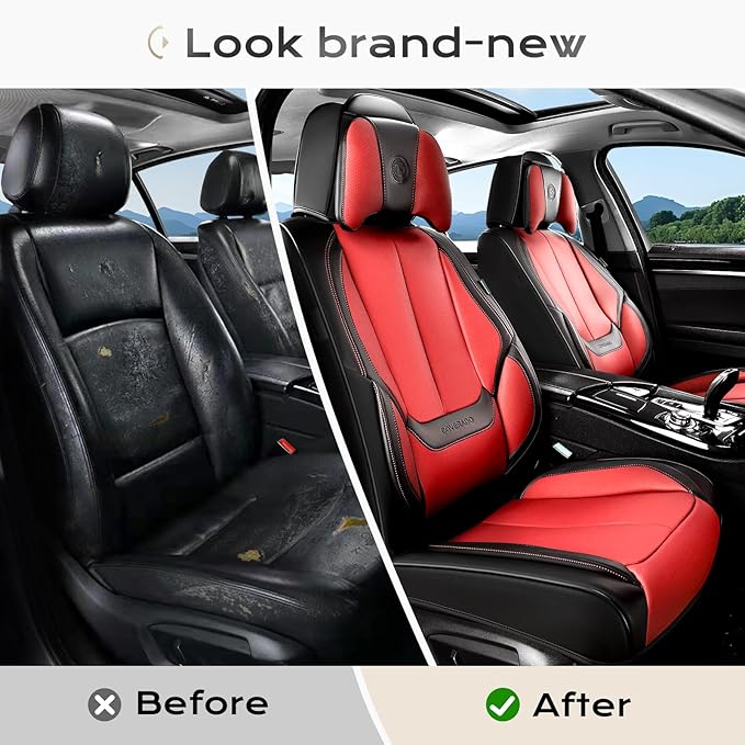 Coverado Seat Covers Full Set, 5 Seats Seat Covers for Cars, Waterproof Nappa Leather Car Seat Covers with Head Pillow, Seat 