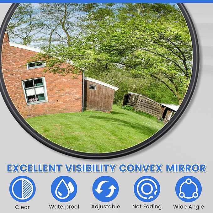 Convex Mirror, Round Truck Mirror Wide Angle Spot Mirror for Trucks 360° Adjustable Mount Universal Mirro for Truck Replacement (2)