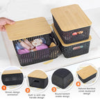 Ohmlove Plastic Storage Baskets With Bamboo Lid - Plastic Storage Containers Stackable Storage bins: Storage Baskets for Orga
