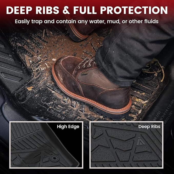 LASFIT Floor Mats for Chevrolet Chevy Suburban/GMC Yukon XL & Yukon XL Denali/Cadillac Escalade ESV 2021-2026 & 7 Seats (Not Fit 8 Seats), All Weather TPE Custom Fit Floor Mats for Cars, 3 Rows