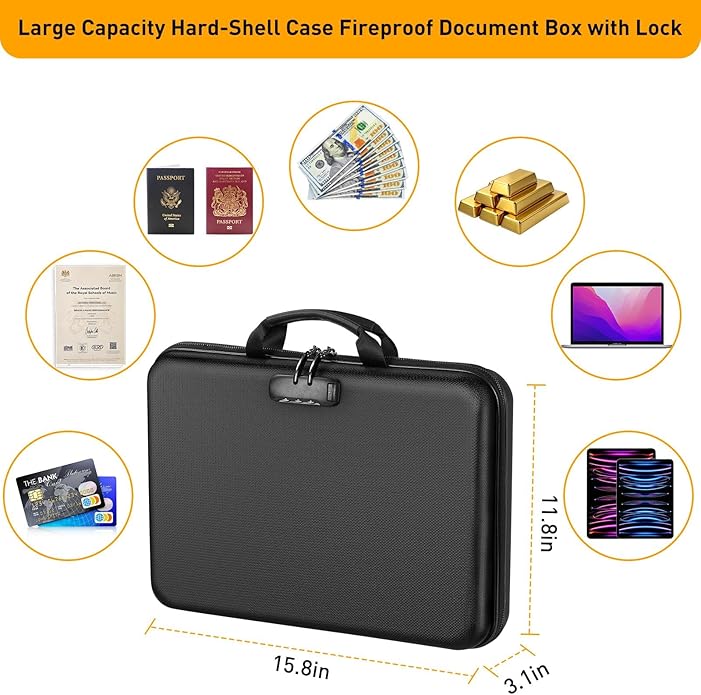 Fireproof Document Organizer Bag, 5200℉ File Organizer Safe Box, Hard Shell Document Bag with 13 Pocket Accordion File Folder