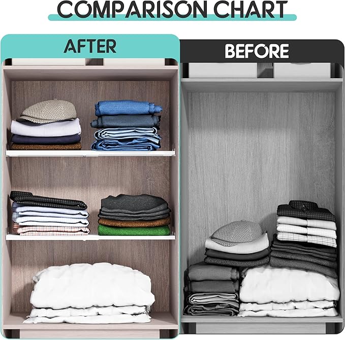 2Pack Adjustable Closet Shelves Organizer, Shelves for Closet Organization, Expandable Tension Shelf Storage Rack for Cabinet