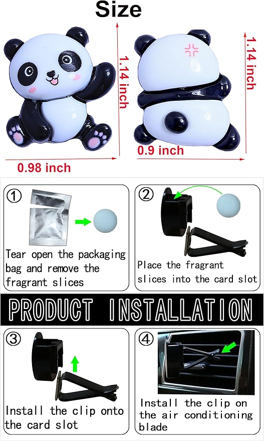 8 Pcs Cute Panda Steering Wheel Cover Set for Women Girl,Anti-Slip Lovely Cartoon Car Wheel Protector Universal 15 Inch Fit for Vehicle, Car, Auto, SUV (Black White)