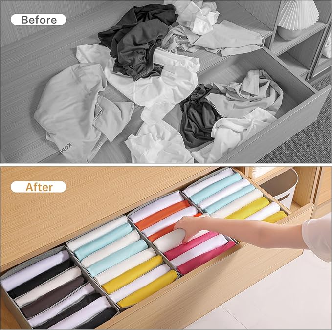 Coorganisers4 Packs T-shirt Drawer Organizers for Clothing,8 Grids Compartment Wardrobe Storage Box, Clothes Organizer for Fo