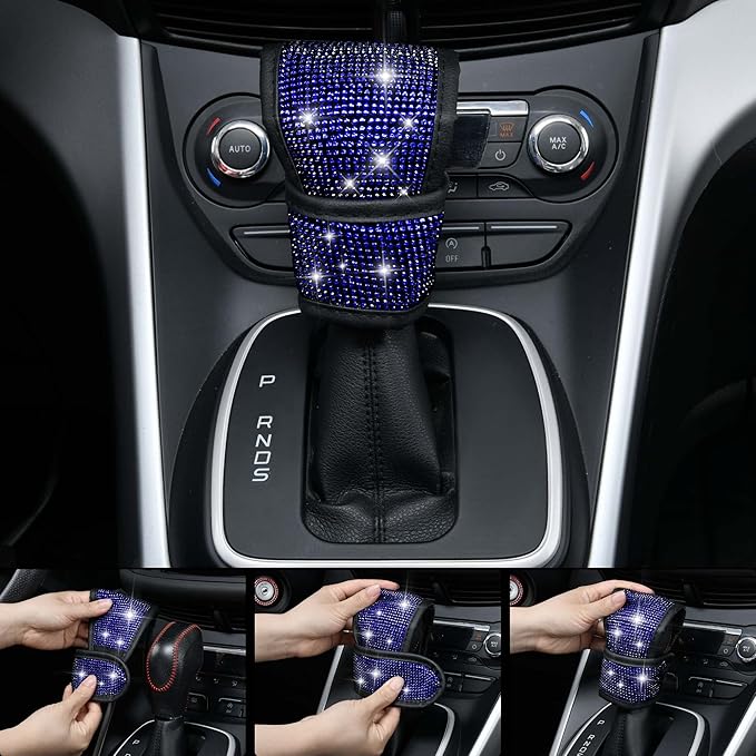 CAR PASS 23 PCS Bling Diamond Car Accessories Set for Women, Leather Seat Covers Full Set Sparkly Rhinestone15'' Steering Wheel Covers Shining Diamond Floor Mats Cute Car Interior Sets,Blue