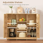 Iwell Rattan Storage Cabinet with 4 Adjustable Shelves, Coffee Bar Cabinet, Sideboard Buffet for Kitchen, Living Room, Entryw
