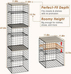 6-Tier Stackable Closet Organizers and Storage Basket, Set of 3 Closet Shelf Organizer with Adjustable Divider & Wood Top Boa
