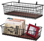 SheeChung 2 Set [Extra Large] Portable Metal Farmhouse Wall Decor Storage Organizer Basket Bin with Handles & Floating Shelve