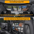 Car Ceiling Cargo Net with 3 Pockets,31.5"x21.6" Car Overhead Storage Mesh Organizer,Double Layer Roof Mesh Camping Overlanding Gear Must Haves Cargo Net,Road Trip Essentials