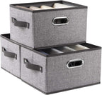 PRANDOM Fodable Storage Bins for Closet [3-pack] Decorative Fabric Storage Baskets Cubes with Leather/Metal Handles for Shelv