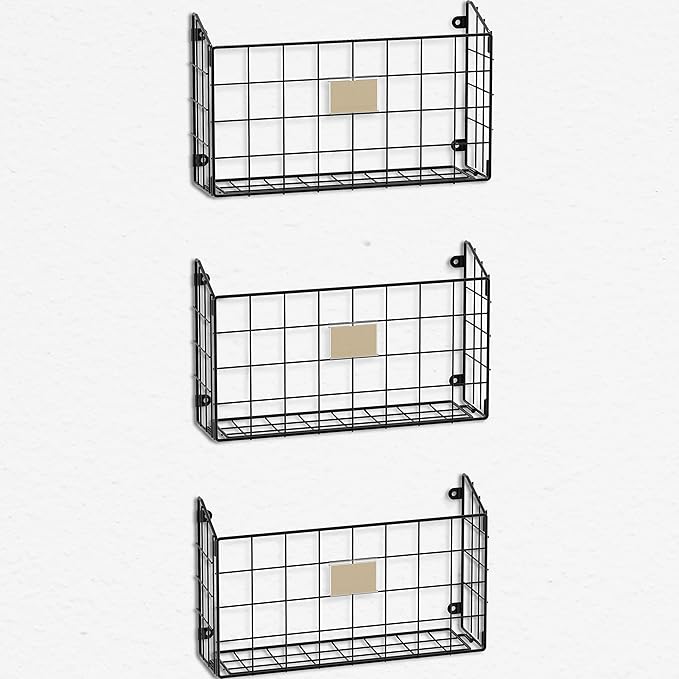 Simple Houseware Grid Single Pocket Wall Mount File Holder with Tag Slots, 3 Packs, Black