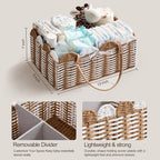 HBlife Baby Diaper Caddy, Paper Rope Storage Baskets Nursery Bin with Removable Divider, Portable Car Organizer for Diapers, 