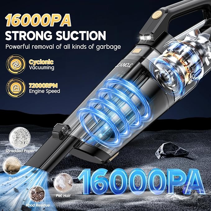 JONYJ Handheld Vacuum Cordless, 16000PA Strong Suction Hand Held Car Vacuum Cleaner, Portable Hand Vacuum Rechargeable with M