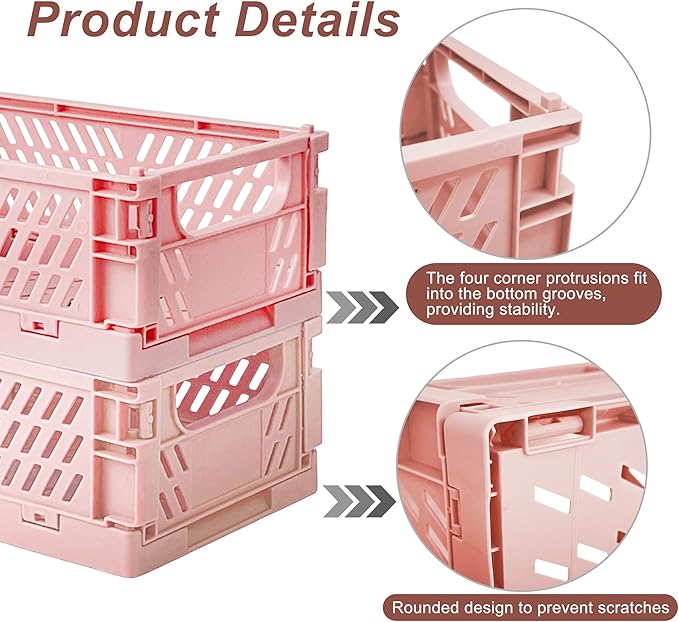 2 Pack Mini Foldable Small Plastic Baskets for Organizing and Storage，Collapsible Storage Crates,Mini Bins for Home Kitchen B