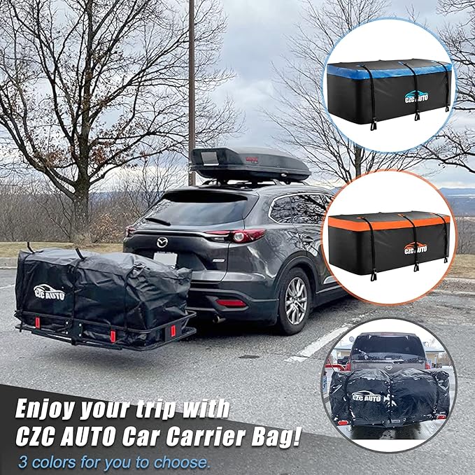 CZC AUTO Hitch Cargo Carrier Bag, 20 cu. ft Waterproof/Rainproof/Weatherproof Cargo Traveling Bag for Car Truck SUV Vans' Hitch Trays and Hitch Baskets, Safe Steady Durable Soft (Blue)