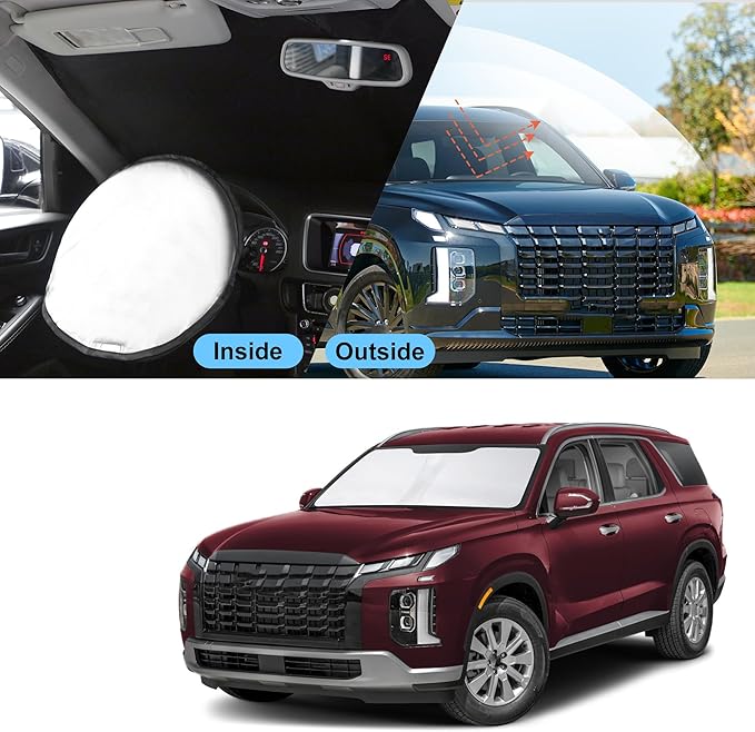 TINGLU Sun Shade for Hyundai Palisade 2020-2025 2026 Accessories Windshield Sun Shade Window Shade UV Rays Protection Sun Visor Cover with Steering Wheel Sunshade Storage Bag