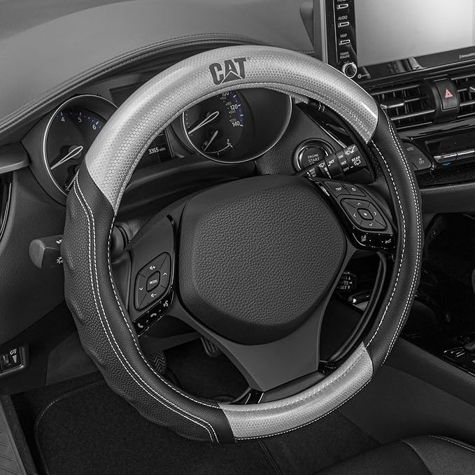 Cat® HexSport Gray Carbon Fiber Steering Wheel Cover, Standard 15 inch Size, Durable and Comfortable with Advanced Grip, Car Steering Wheel Cover for Auto Truck Van SUV