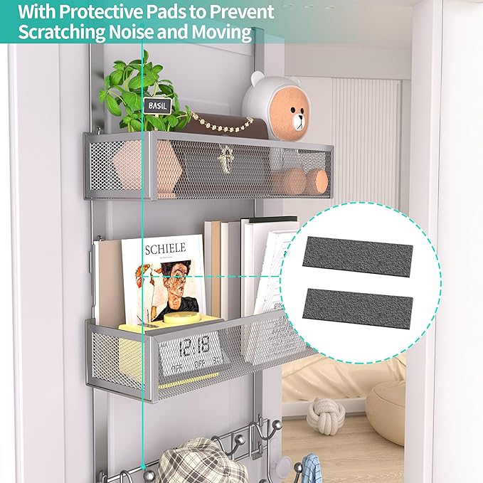HapiRm Over The Door Hanger with Coat Hooks and 2 Baskets, Rustproof & Waterproof Over The Door Hooks, Storage Organizer for 