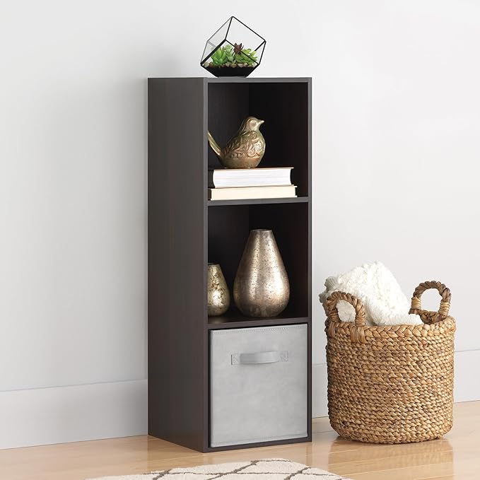 Whitmor 3 Cube Storage Organizer, 3 Tier Stackable MDF Wood Bookcase, Open Storage Display Bookshelf, Storage Cabinet for Liv