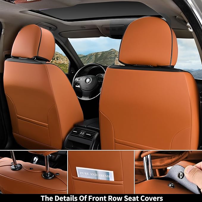 Coverado Car Seat Covers Full Set, Car Seat Protector Car Seat Cushion, Nappa Leather Seat Covers for Cars, Front and Back Se