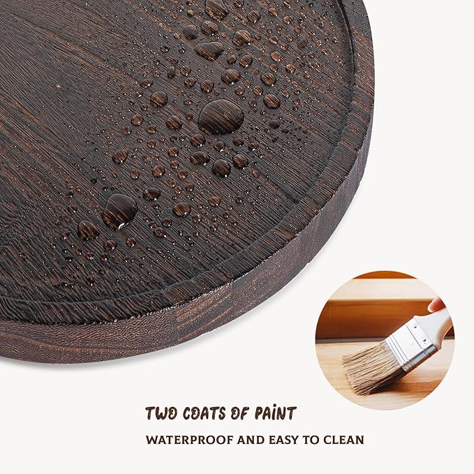 Round Decorative Tray Wood Bathroom Counter Organizer Farmhouse Kitchen Decor Wooden Riser for Soap Dish, Perfume, Candle, Sp
