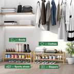 kiplant Long Shoe Rack, 2-Tier Bamboo Wood Shoe Rack, Stackable for Closet, Entryway & Hallway