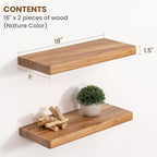 Floating Shelves for Wall, 18"Wx8"D Rustic Solid Elm Wood Floating Shelves Wall Mounted, Round Edge Wall Shelves with Invisib