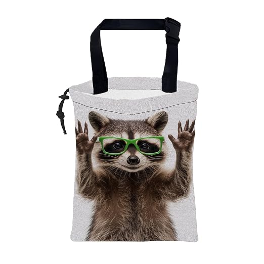 Car Garbage Bag Cute Raccoon Wear Green Glasses Drawstring Car Trash Bag Hanging for Back Seat with Adjustable Buckle Canvas Vehicle Trash Can Easy-to-Install