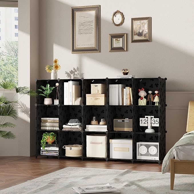 UNKU Cube Storage Organizer, 16 Cube Closet Organizer Storage Shelves, DIY Stackable Bookcase, Clothes Organizer Shelf for Cl