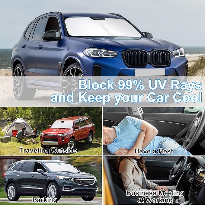 3PCS Car Window Shades Front Windshield Sun Shade Foldable Window Shade Custom Fit for 2018-2024 BMW X3 Accessories Car Shades for Front Windows Anti-UV Rays Block Heat