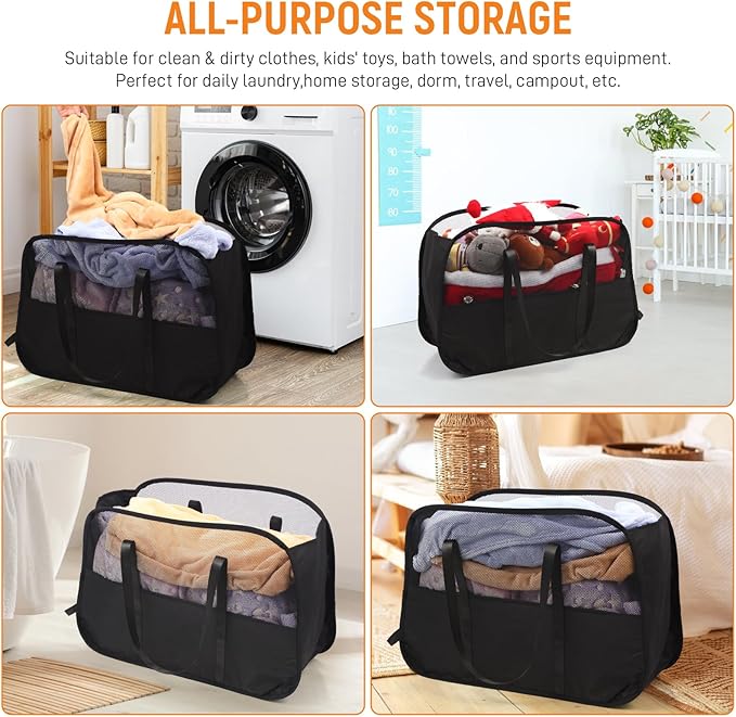 Collapsible Laundry Baskets with Easy Carry Handles, 95L Clothes Hamper for Storage, Foldable Laundry Basket Tear-proof, Larg
