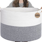 INDRESSME 115L Extra Large Cotton Rope Basket, Blanket Basket for Home Decor Living Room Nursery, Toy Storage Baskets for Kid