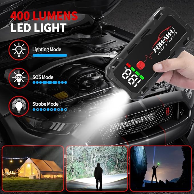 FOWAWU 26800 mAh 7000 A Peak Jump Starter for 12 V Vehicles (12 L Petrol / 10 L Diesel) and Moto, Car Battery Jump Starter