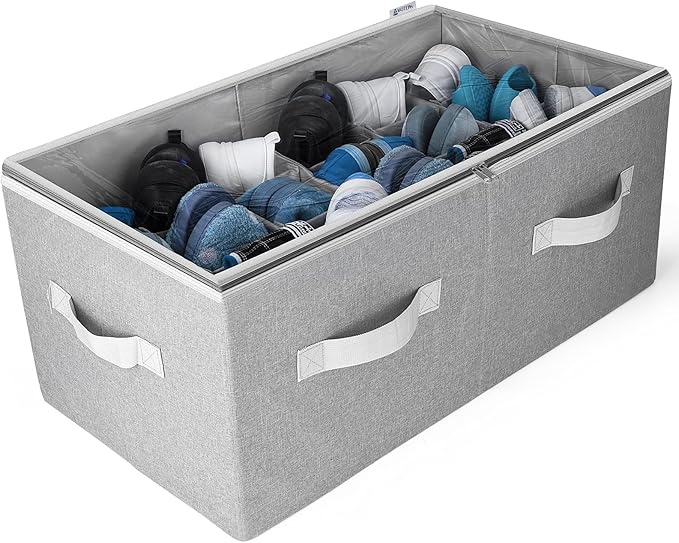 Moteph Shoe Organizer Closet Storage Solution with Clear Cover & Adjustable Dividers for Shoes, Handbags, Blankets, Linen, Cl