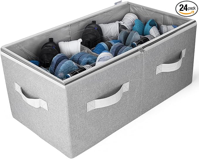 Moteph Shoe Organizer Closet Storage Solution with Clear Cover & Adjustable Dividers for Shoes, Handbags, Blankets, Linen, Cl