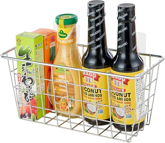 JUNCHU CHERRY 2 Pack Hanging Storage Basket, Bathroom Basket, Household Goods, with Traceless Tape, no Drilling, for Cabinet 