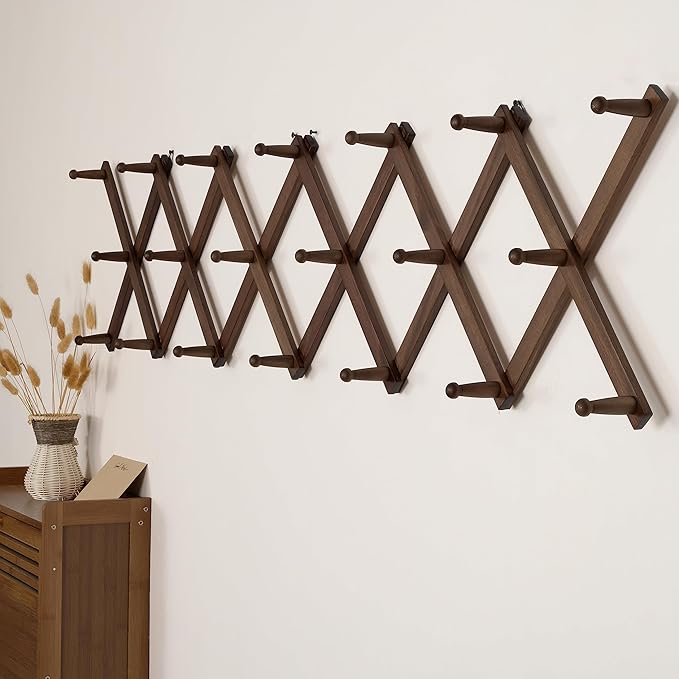 SKOLOO Hat Rack for Wall with 20 Hooks, Solid Wooden, Modern, Expandable Coat Rack Wall Mount for Coats, Hats, Bags, Baseball