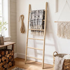 Wooden Blanket Ladder -77x24in Natural & Motley Wood - Leaning Wall Decor for Bedroom, Bathroom, Living Room - Rustic Quilt H