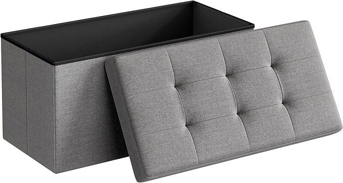 SONGMICS MAZIE Collection - 30 Inches Folding Storage Ottoman Bench, Ottoman Foot Rest, End of Bed Bench, Storage Chest, Load