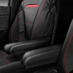 CAR PASS Leather Car Seat Cover Full Set with Steering Wheel Cover and 2PCS Seat Belt Shoulder Pads,for Trucks and SUV with Built-in Seatbelts and Front Seat Side Armrests(Combo Set, Black and Red)