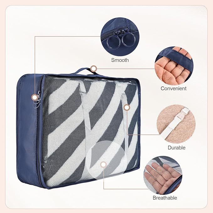 8 Set Compression Packing Cubes for Travel Essentials,Suitcase Organizer Bags, Carry-On Luggage Accessories with Laundry & To